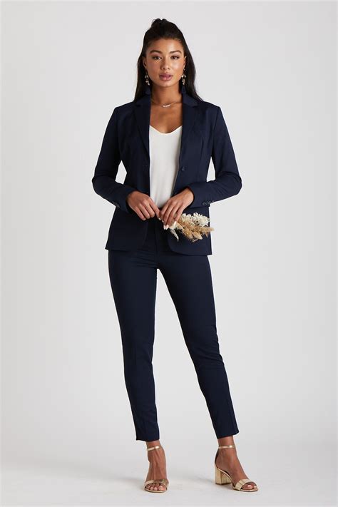 womens navy blue pant suit